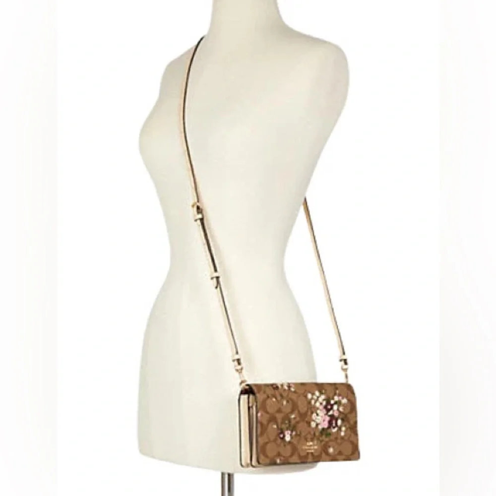 Coach Anna Foldover Crossbody Clutch | Evergreen Floral Print & Detachable Strap - Picture 3 of 16